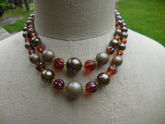 Vintage Women's Gray & Umber Brown Pearl Glass an… - image 3