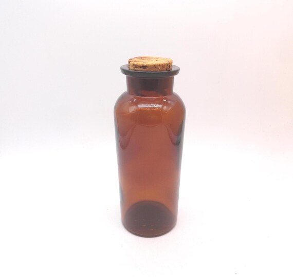 Vintage Brown Glass Apothecary Bottle, Cork Top,  W. C. T. Co., Home Decor