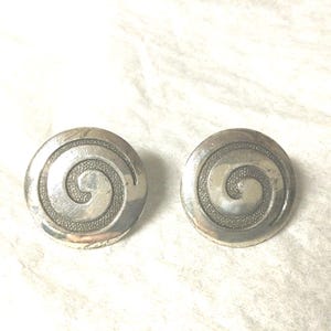Vintage Sterling Silver Swirl Earrings Round Screw Backs Non Pierced Round Ladies 1970s 1980s Celtic Look