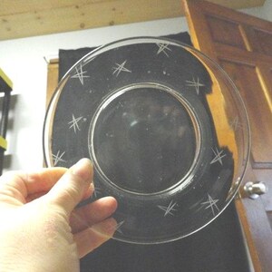 Vintage Etched Star Plate Atomic Era Small Clear 1940s 1950s Dessert Plate Pattern Retro
