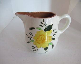 Vintage Stangl Pottery Small Pitcher or Creamer Country Garden Pattern Yellow Flower Green Leaves Double Sided Home Decor 1950s to 1970s