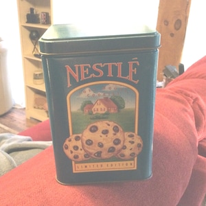 Vintage Nestle Toll House Tin, Green Kitchen Decor Collectible, 1980s-90s