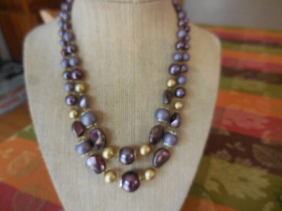 Vintage Women's Purple & Gold Plastic Beaded Neck… - image 3