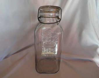 Antique A.G. Smalley & Co. 1/2 Gallon Canning Jar Royal Wire Bail Embossed Kitchen Display Small Storage 1896