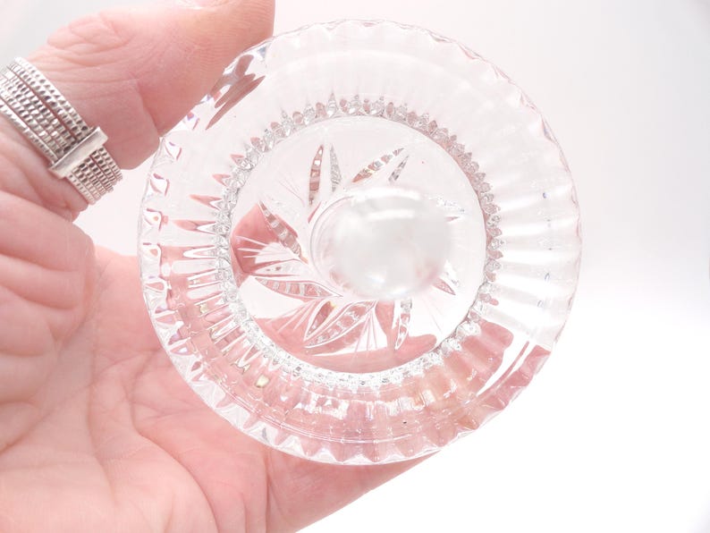 Vintage Crystal Ring Dish Holder, Clear Pinwheel, Etched Bottom image 6