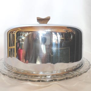 Vintage Chrome Cake Keeper with Black Knob, Glass Dish, Kitchen Display, 1950s-60s