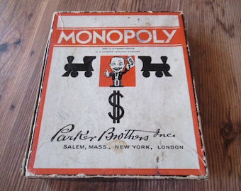 Vintage Parker Brothers Inc. Monopoly Game Small Metal Symbols Car Hat Ship Thimble Wooden House Pieces Cards No Board 5 Dice Art Deco 1930s
