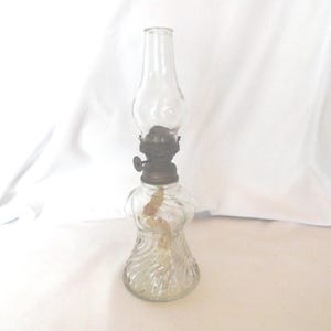Vintage P & A Miniature Hurricane Oil Lamp, Clear Swirl Glass, Home Decor, 1940s or Earlier