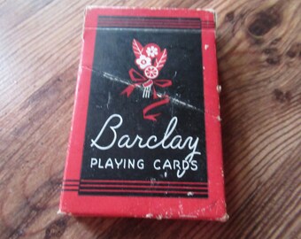 Vintage Barclay Playing Cards Red/Black/White Beagle Puppies Dogs 1930s 1940s Art Deco Era Complete Deck/Set Linen Finish Retro Used
