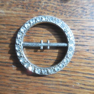 Vintage Small Rhinestone Buckle Round Silver Tone Round Reuse Repurpose Rhinestones Sparkly Clear Metal 1940s 1950s