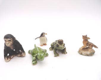 Vintage Miniature Animal Figurine Choice: Chimp, Turtle, Penguin, Frog, Fox, Bird in Nest, Porcelain