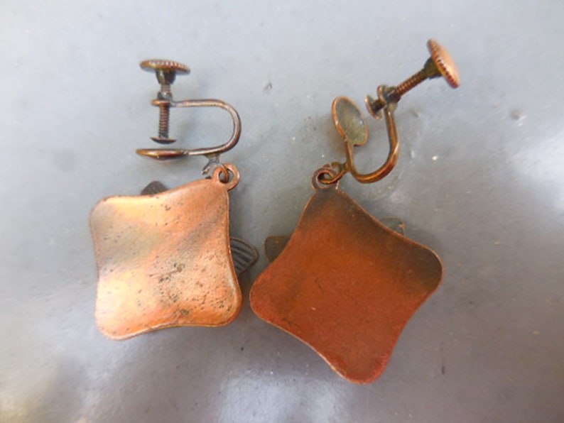 Vintage 1960s to 1970s Copper Screw Back Earrings Non Pierced Dangle Butterflies Retro Mid Century