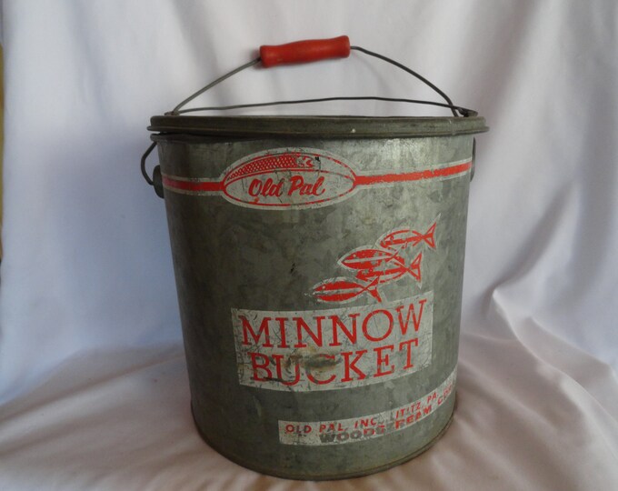 Vintage Old Pal Minnow Bucket Floating Red Graphics Fishing Bait