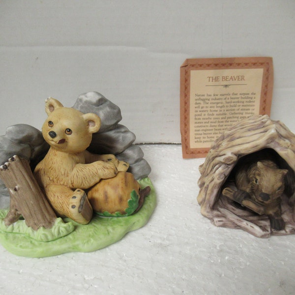 Vintage NOS 1980s (1) Woodland Surprises/Creatures Bear/Beaver Jacqueline B. Smith Hand Painted Porcelain Figurine Small NIB Home Decor