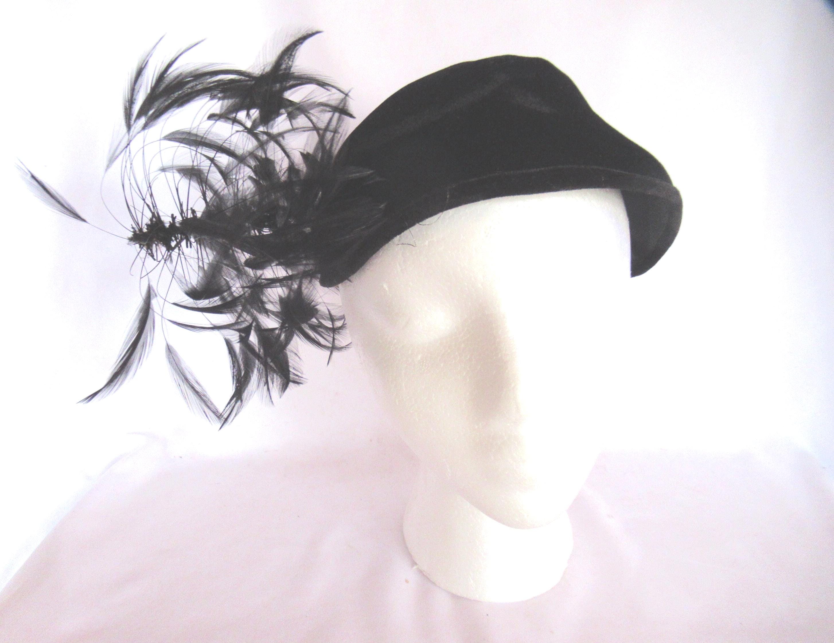 Vintage CC Cheveux Angora Hat Elegant Black Feathered Women\'s Hat A _Anou oversized Black Feather Hat – Andrea main image 2