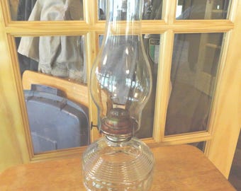 Vintage Kaadan Hurricane Oil Lamp, Clear Glass Home Decor, Farmhouse Decor, 1970s-80s