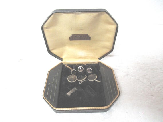 Vintage Swank Gold Plate Cufflinks, Shirt Studs, Mother of Pearl, Gold Plate, 1930s-40s