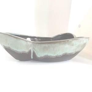 Vintage Brown Ceramic Planter with Green Drip Glaze, Odd Shape, Home Decor, 1950s-70s, Mid Century