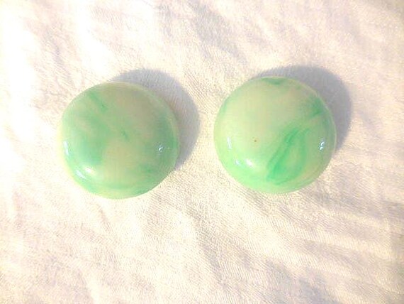 Vintage W. Germany Green Marbled Earrings White S… - image 1