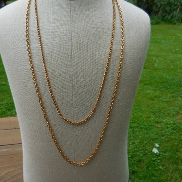 Vintage Women's Vendome Double Chain Necklace Long Gold Tone Flapper Length Simple Classic Retro Extra Long Twisted 1950s to 1970s