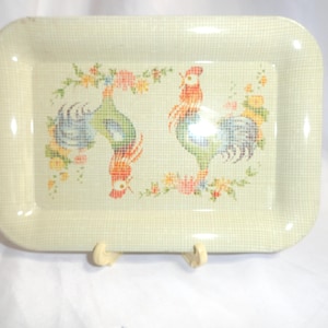 Vintage Roosters Small Snack Tray or Pinecones Miniature Tray Home Decor Display 1960s