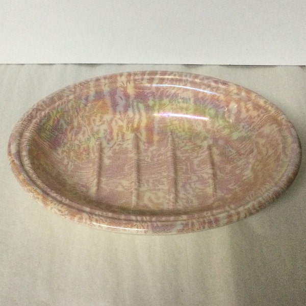 Vintage Mason's Crabtree & Evelyn Oval London Pink Luster Iridescent Oval Soap 1980s Dish Bathroom Kitchen Made in England Wedgwood Member