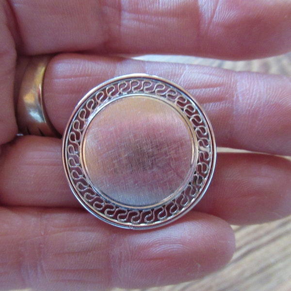 Vintage Women's Signed Round Sterling Silver Pin Engravable B.A.B. Ballou Filigree Edging Small Textured Etched Looking Gift Women 1930s