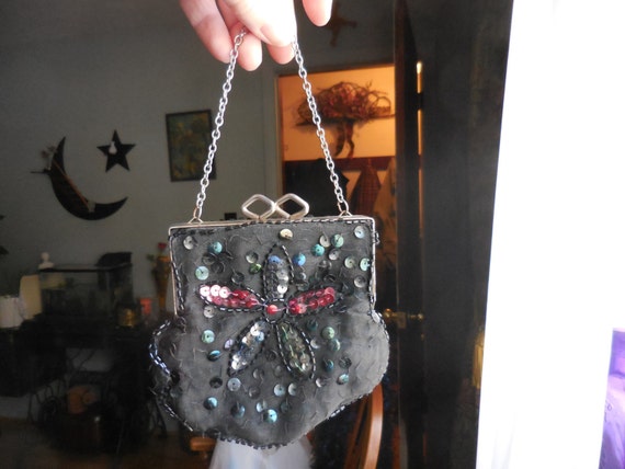 Vintage Women's Small Black Kiss Lock Purse Iride… - image 5