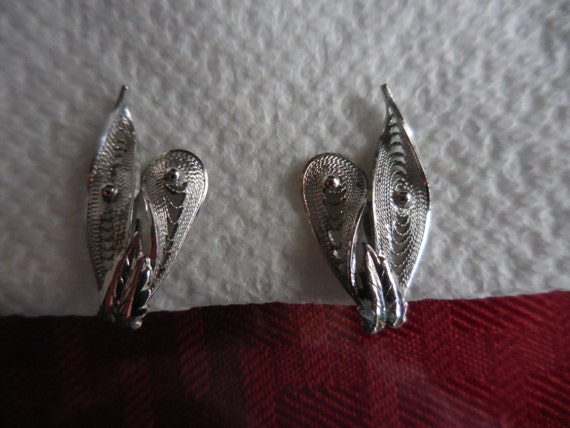 Vintage Women's Sterling Silver Leaf Like Earring… - image 3