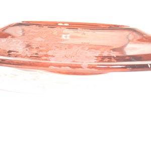 Vintage Pink Depression Glass Console Bowl with Etched Flowers, 1930s-40s image 4