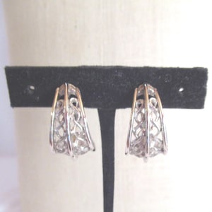 Vintage Monet Silver Tone Earrings Cutout Clip on Earrings Non Pierced 1970s to 1990s