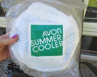 Vintage Avon Summer Cooler Plastic or Vinyl White & Blue 1980s Striped NOS Round Retro NIP Lunch Beer Storage Keep it Cool Prop