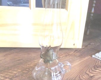 Antique P & A Hurricane Oil Lamp Clear Glass Finger Hold USA 1900s to 1940s