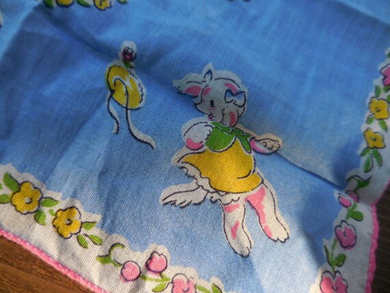 Vintage Women's Puppy Dogs Handkerchief Blue Pink… - image 3