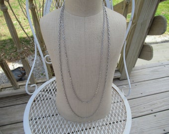 Vintage Women's Sarah Coventry Double Chain Necklace Silver Tone 1960s 1970s Simple Classic Two Different Type Chains Long Ladies Gift