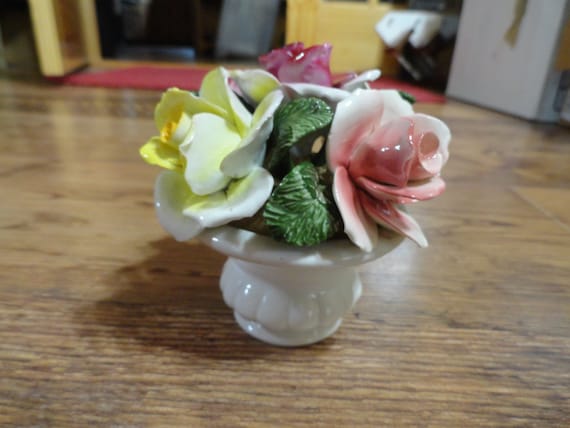 Vintage English Royal Kendal Floral Figurine, Vase of Roses, Bone