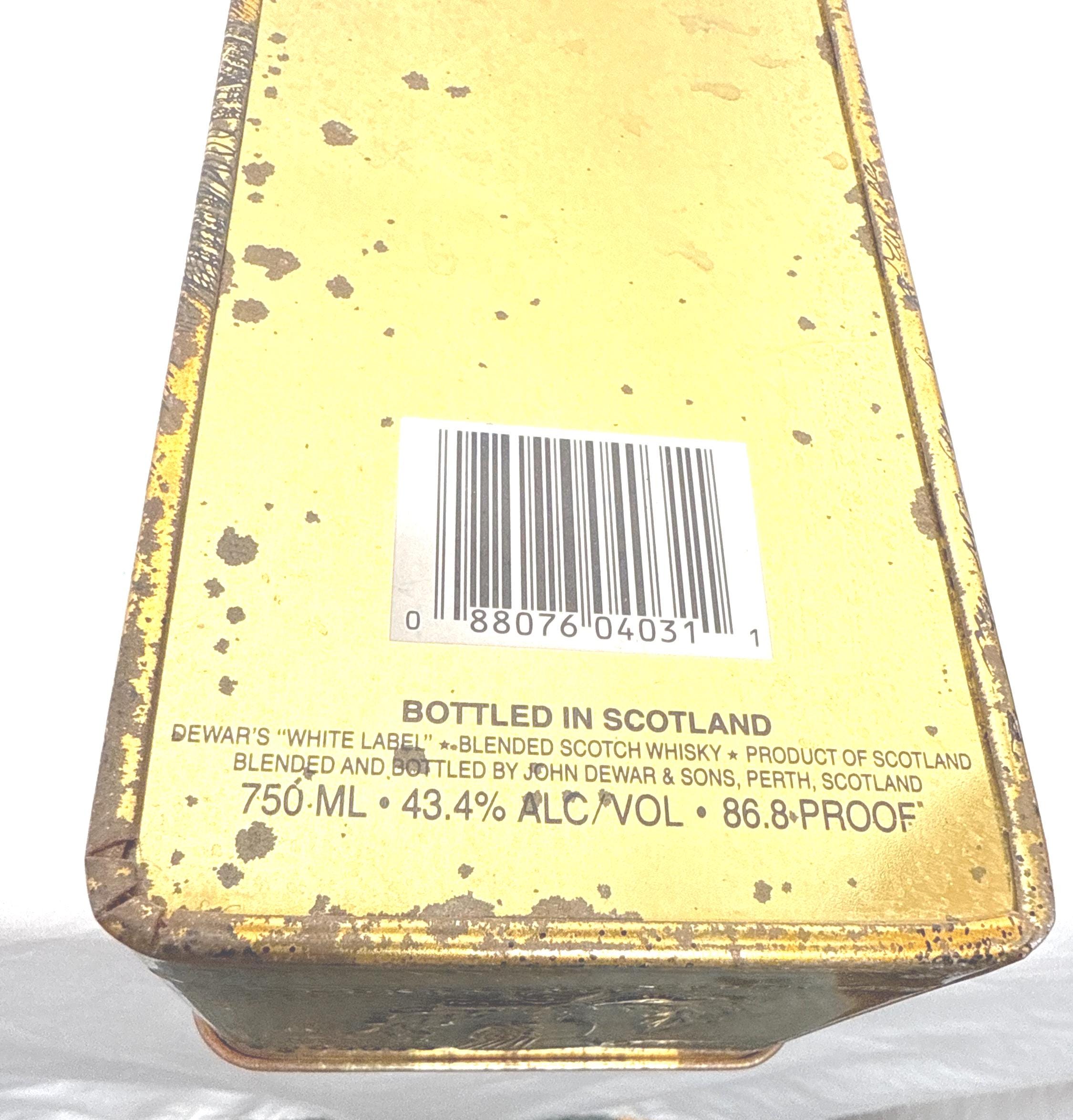 Vintage Dewar's Blended Scotch Whisky Tin, Hinged Gold Tone, 1980s