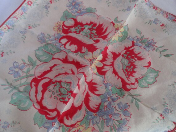 Vintage Women's Handkerchief Red Pink & Blue Flow… - image 4