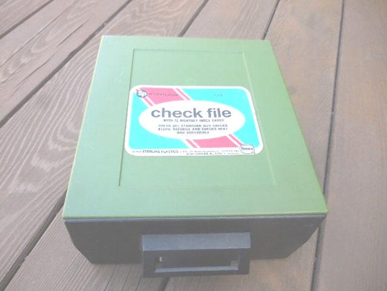 Vintage Lime Green Check File Box, Plastic With Slide Out Drawer, 1970s ...