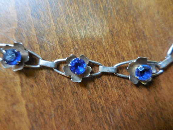 Vintage Women's Sterling Silver Bracelet Blue Pro… - image 3