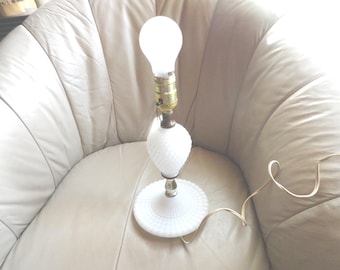 Vintage Milk Glass Hobnail Lamp, Accent Light, 1950s-70s, Gold Tone Metal, Home Decor, No Shade