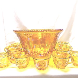 Vintage Indiana Glass Harvest Punch Bowl Set, Carnival Glass, No Ladle image 1