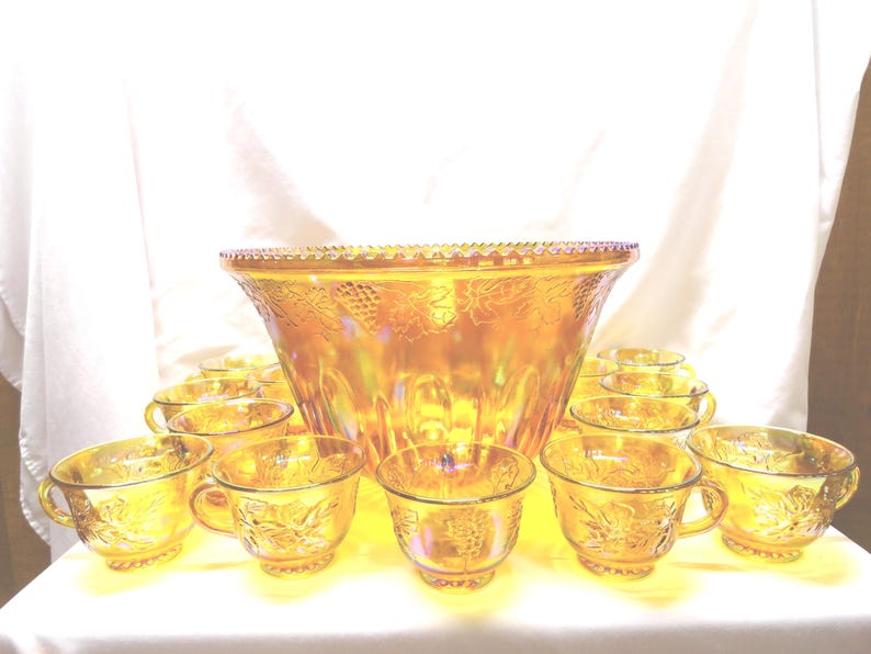 Vintage Indiana Glass Harvest Punch Bowl Set, Carnival Glass, No Ladle image 1