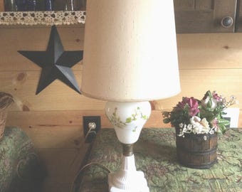Vintage Milk Glass Hurricane Oil Lamp Converted to Electric, 1910s-50s