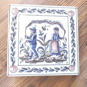 Antique French Match Holder with Tile Top, Wooden, Square, 4 Drawers, 1920s-30s