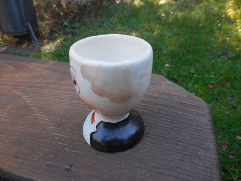 Vintage 1950s to 1960s Egg CoddlerHolder Mans Face with Bow Tie Butler Like Made in Japan Ceramic Kitschy Kitchen Retro