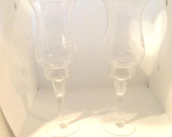 Vintage Princess House Crystal Candle Holders, Etched Floral Pair, Heritage Pattern, 1980s-90s