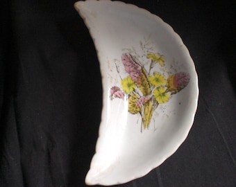 Antique English Bridgwood & Son Bone Dish Porcelain Opaque Primrose Flowers Pink Yellow England Dining Collectible 1800s