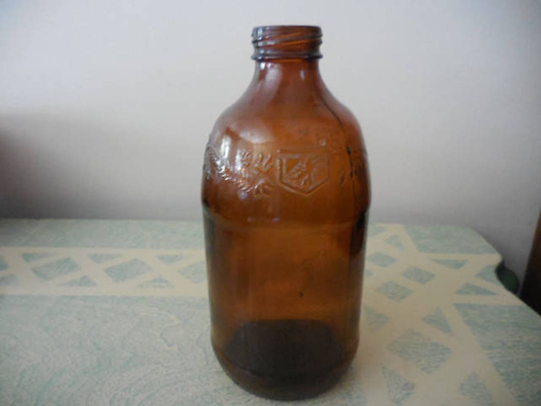 Vintage 1960s Brown Glass Beer Bottle Embossed Birds Fat Etsy