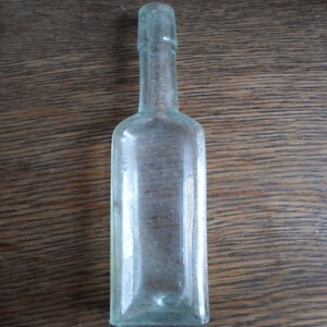 Antique Small Skinny Aqua Bottle Thin Antique Long Neck Cork Top Narrow Thin 1800s Home Decor Window Sitter Collectible Small Bottle